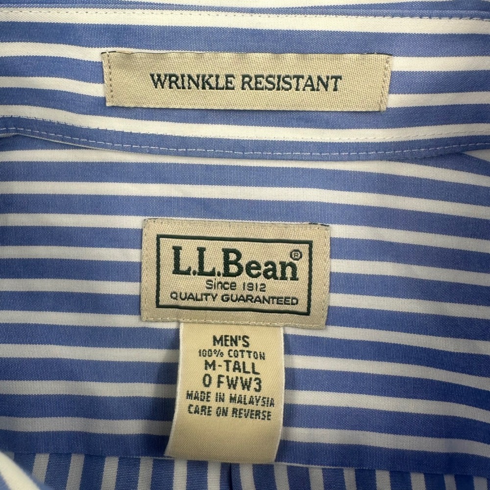 LL Bean Mens‎ Medium Tall Blue White Striped Short Sleeve Button Down Shirt 539 - Picture 3 of 6